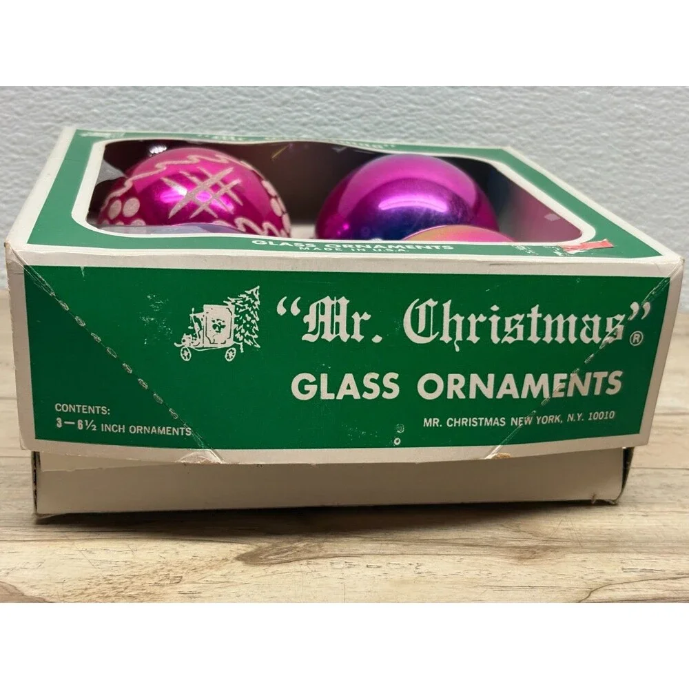Vtg 1950-60 Set Of 4 Shiny Brite Hand Blown Glass Ball Christmas Tree Ornaments